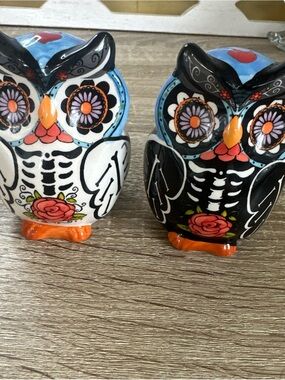 Source Unknown Day of the Dead Owl Salt and Pepper Shakers - Blue, Black, Orange